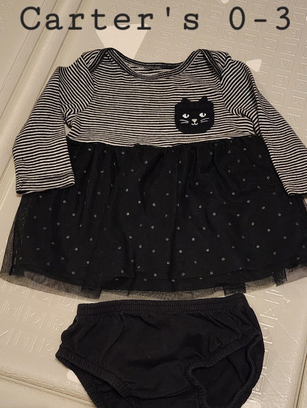 Carter's Black & White Striped Cat Tutu Dress Halloween 0-3mo